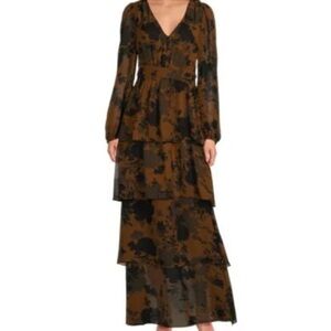 Sugarlips Brown and Black Floral Long Sleeve Dress